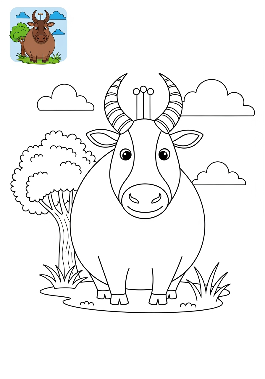 medium animals Savanna & Grassland topi kids coloring page 1