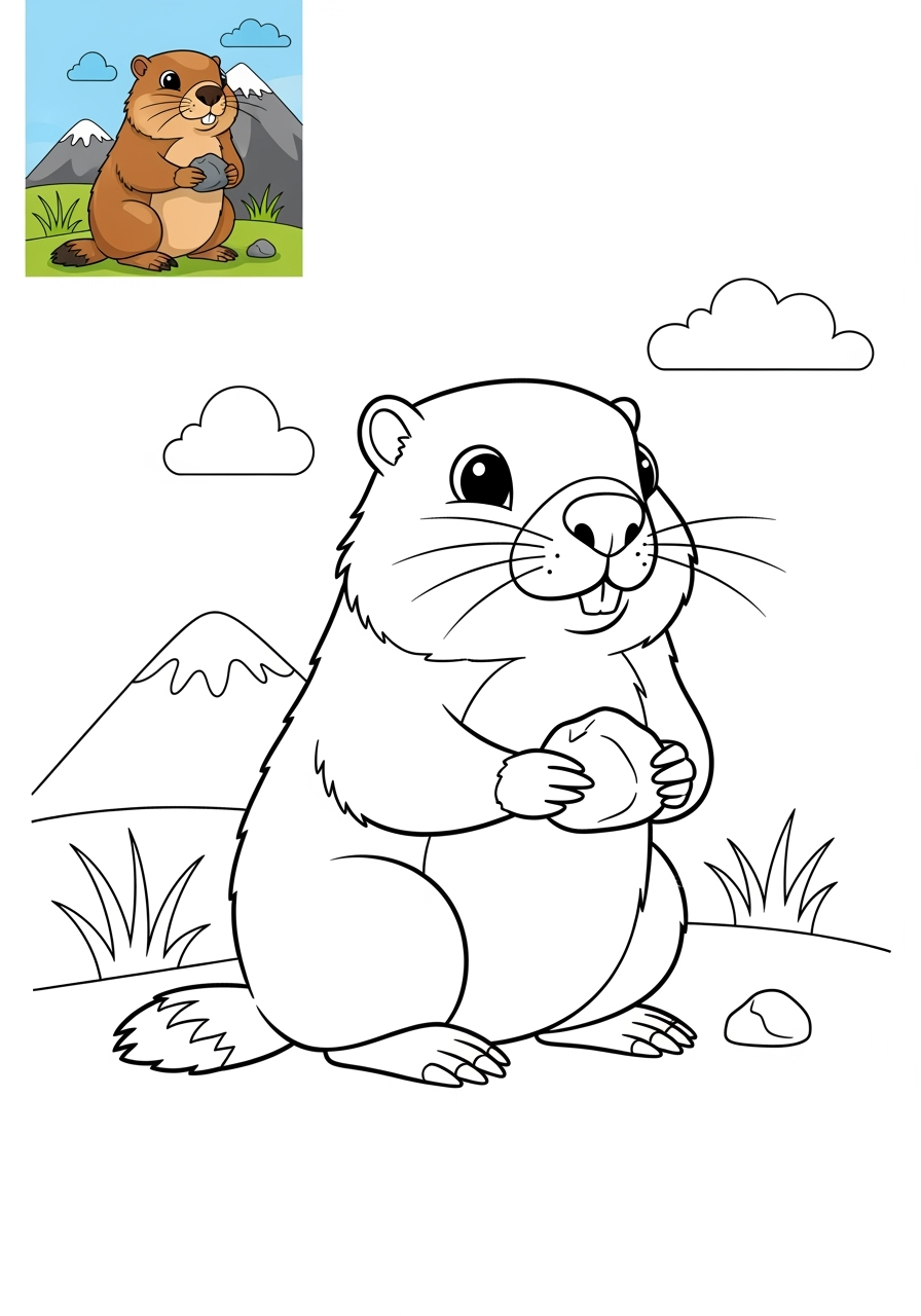 medium animals Mountain & Alpine alpine marmot kids coloring page 0