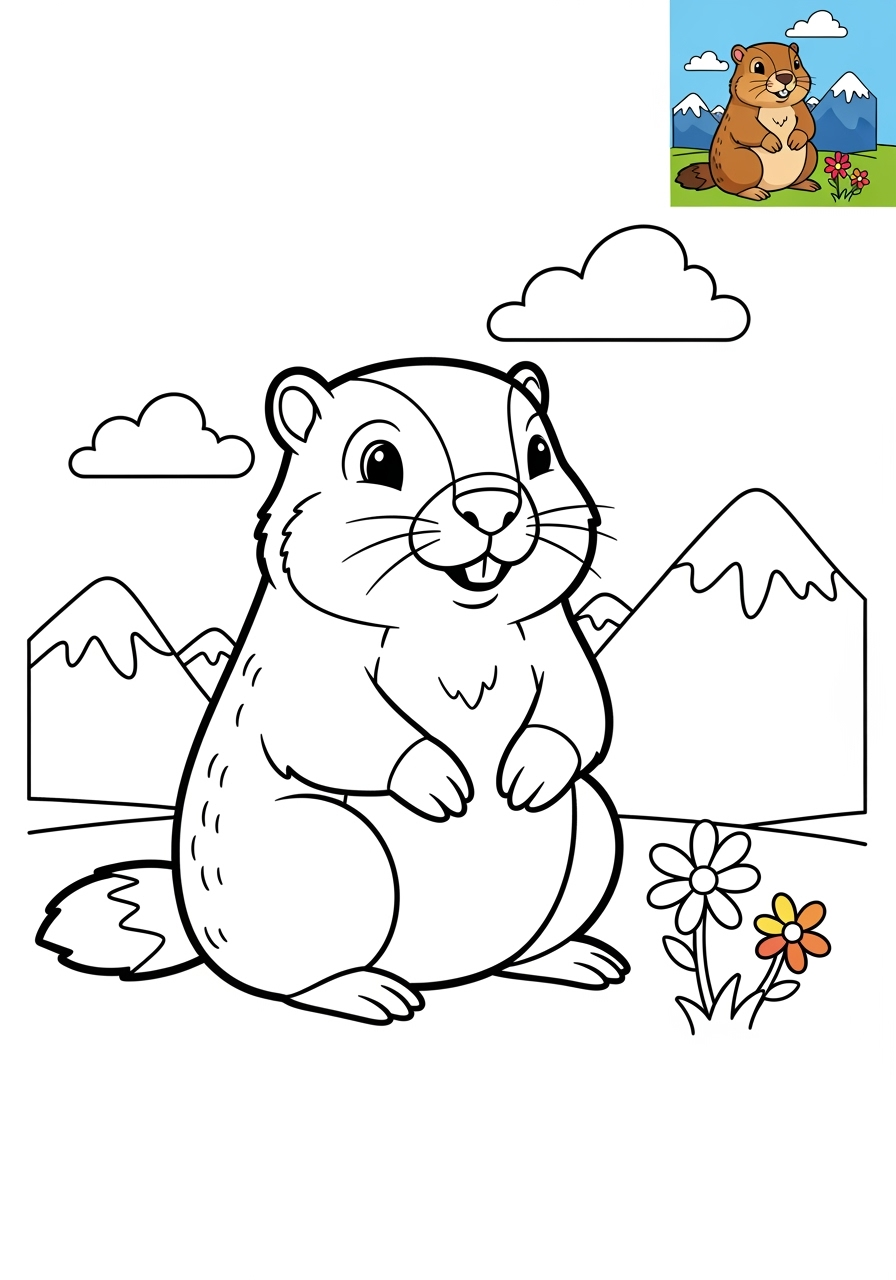 medium animals Mountain & Alpine alpine marmot kids coloring page 1