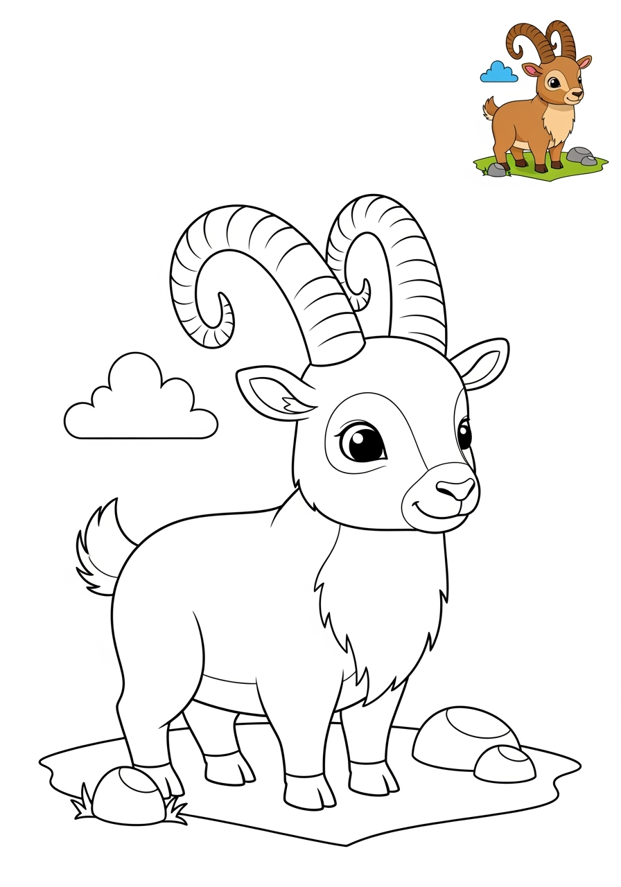 medium animals Mountain & Alpine ibex kids coloring page 1