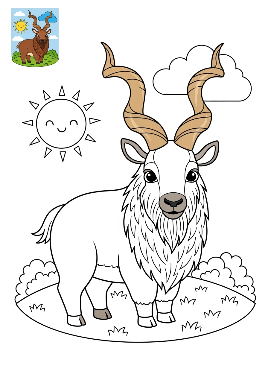 medium animals Mountain & Alpine markhor kids coloring page 0
