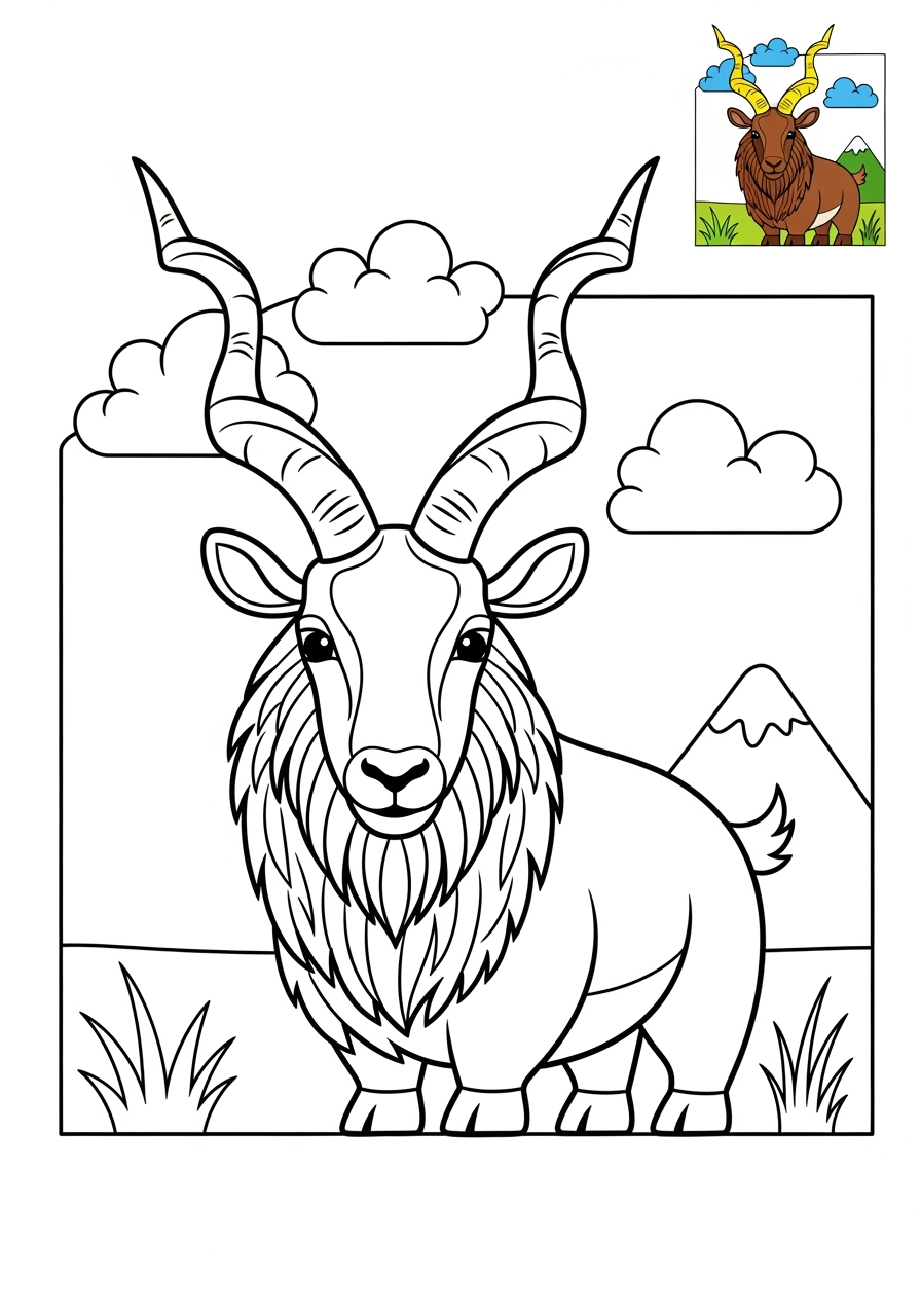 medium animals Mountain & Alpine markhor kids coloring page 1