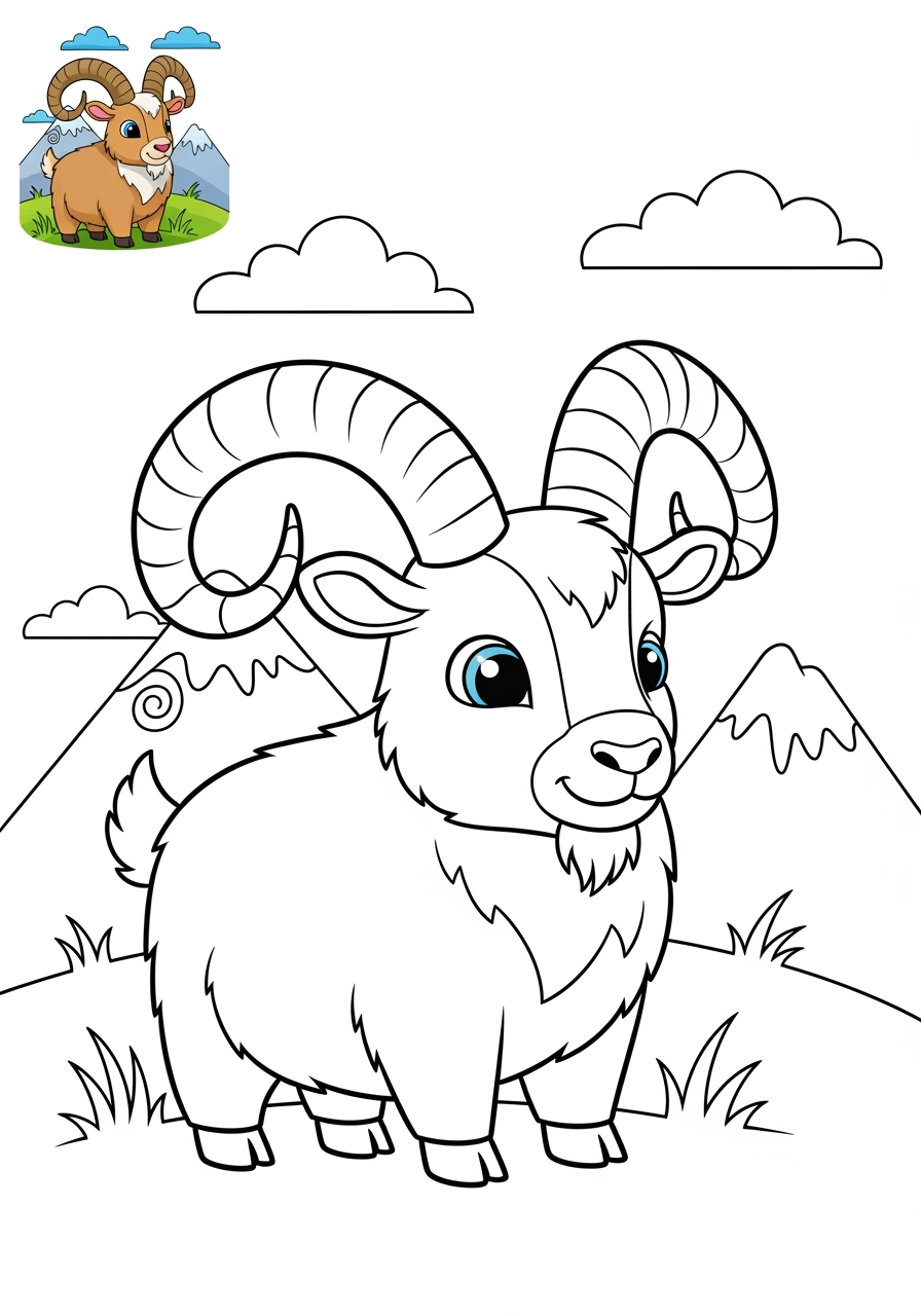 medium animals Mountain & Alpine mountain goat kids coloring page 0