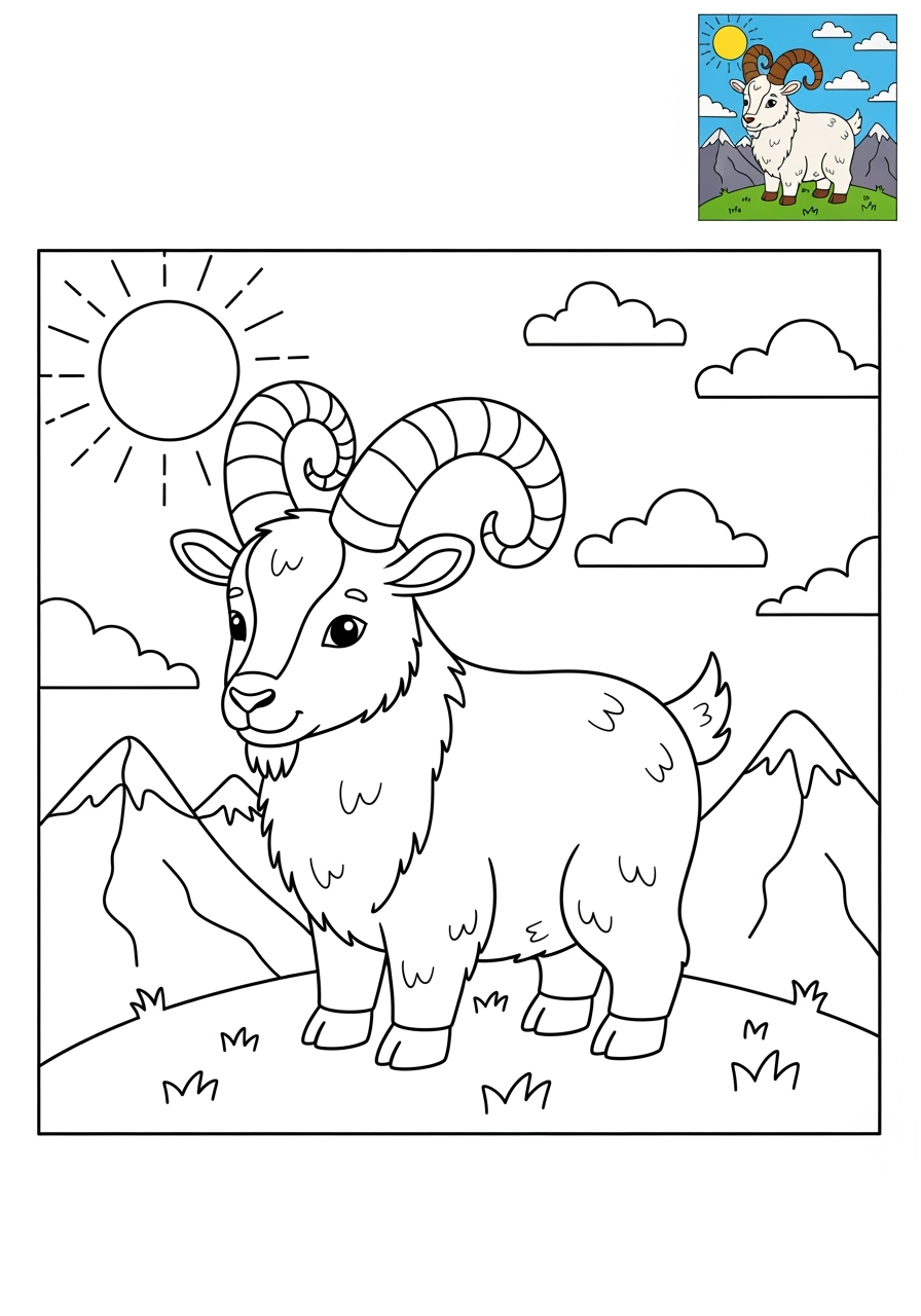 medium animals Mountain & Alpine mountain goat kids coloring page 1