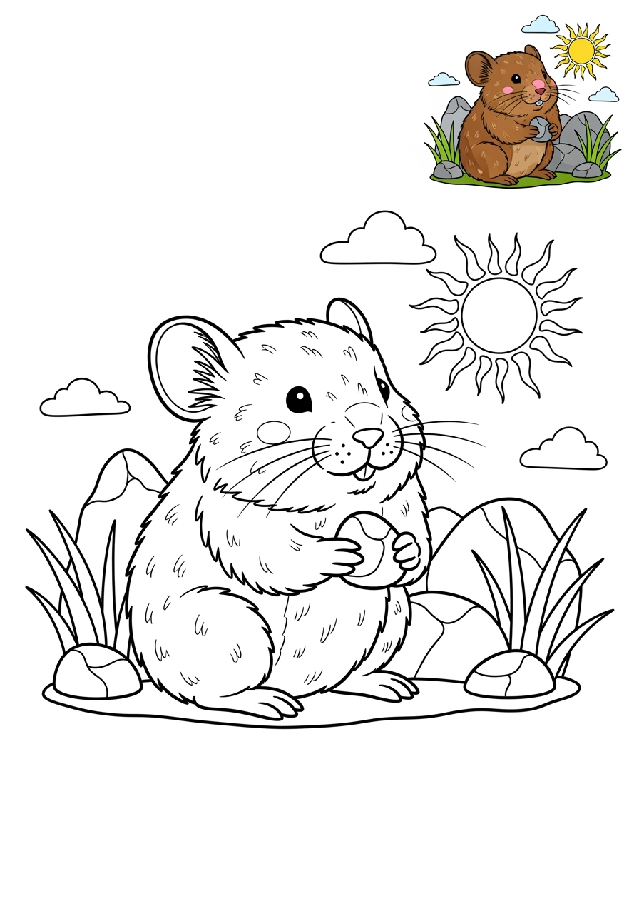 medium animals Mountain & Alpine pika kids coloring page 0