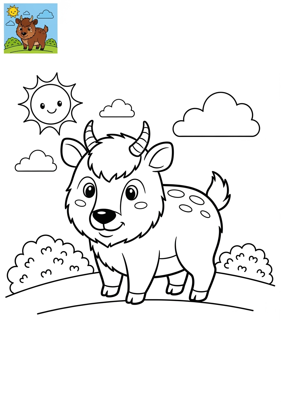 medium animals Mountain & Alpine serow kids coloring page 0