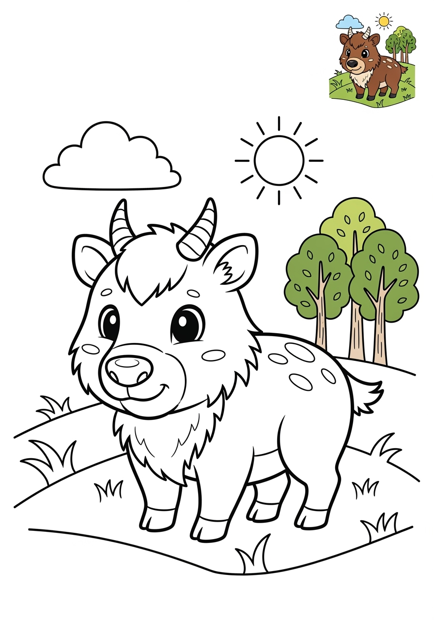 medium animals Mountain & Alpine serow kids coloring page 1