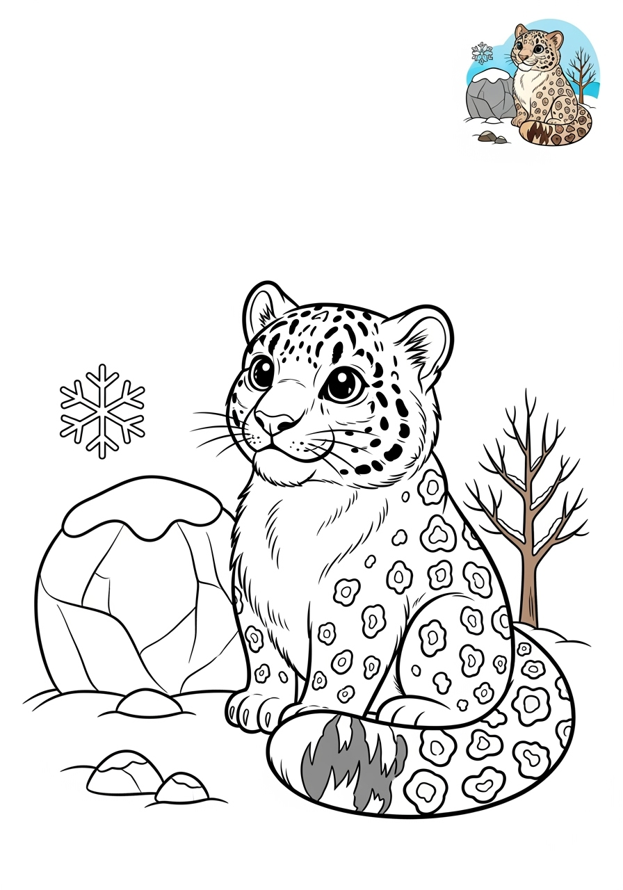 medium animals Mountain & Alpine snow leopard kids coloring page 0
