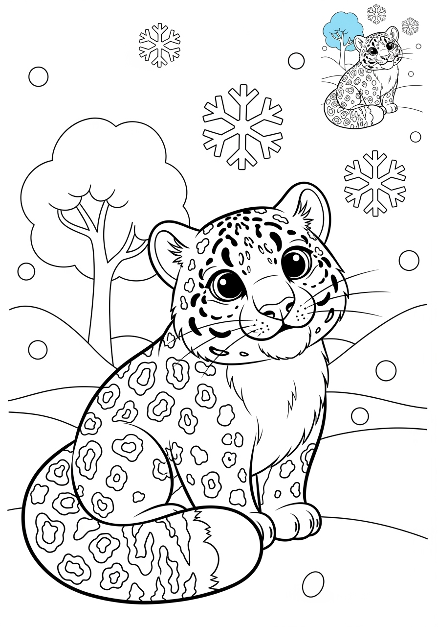 medium animals Mountain & Alpine snow leopard kids coloring page 1