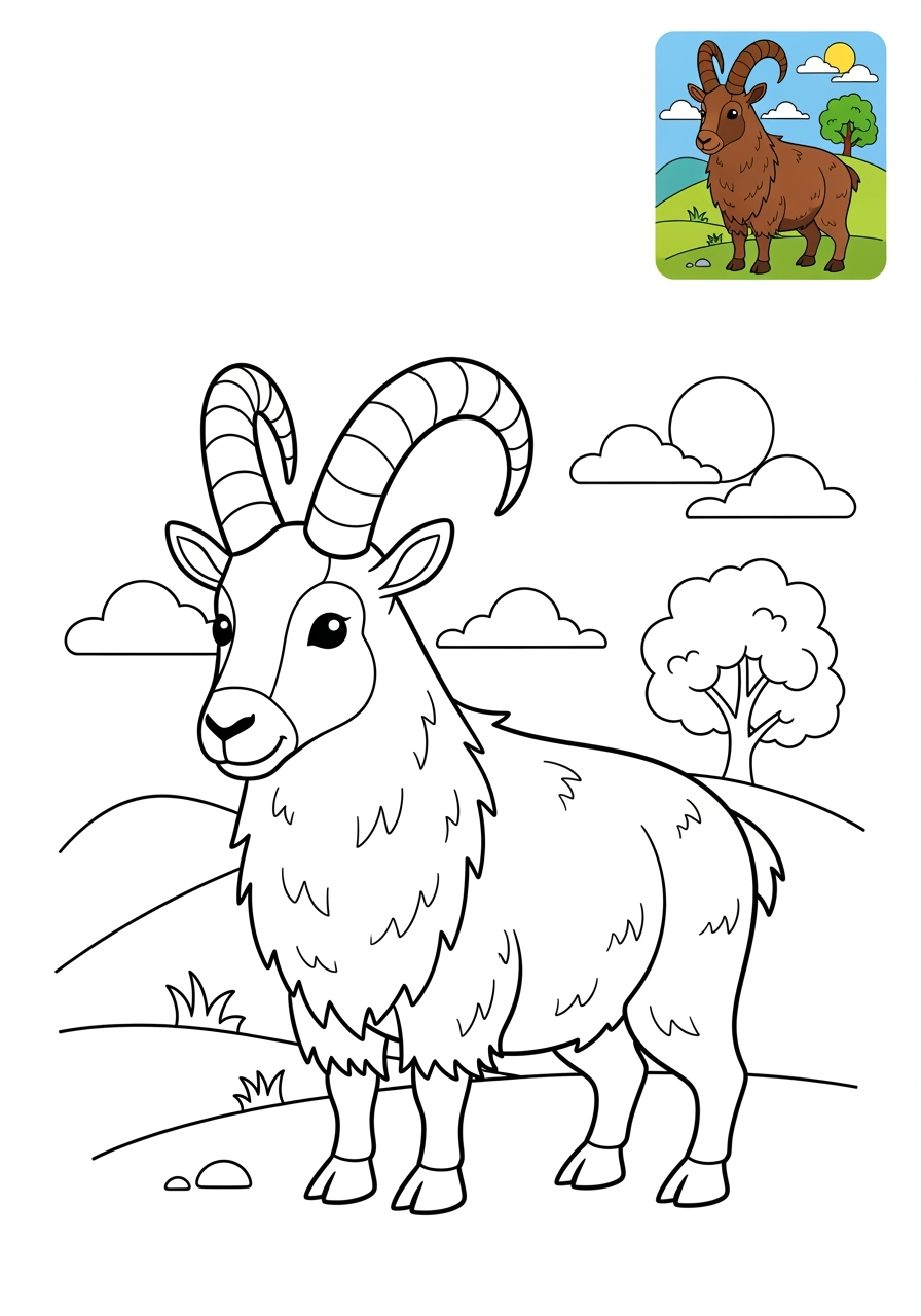 medium animals Mountain & Alpine tahr kids coloring page 0