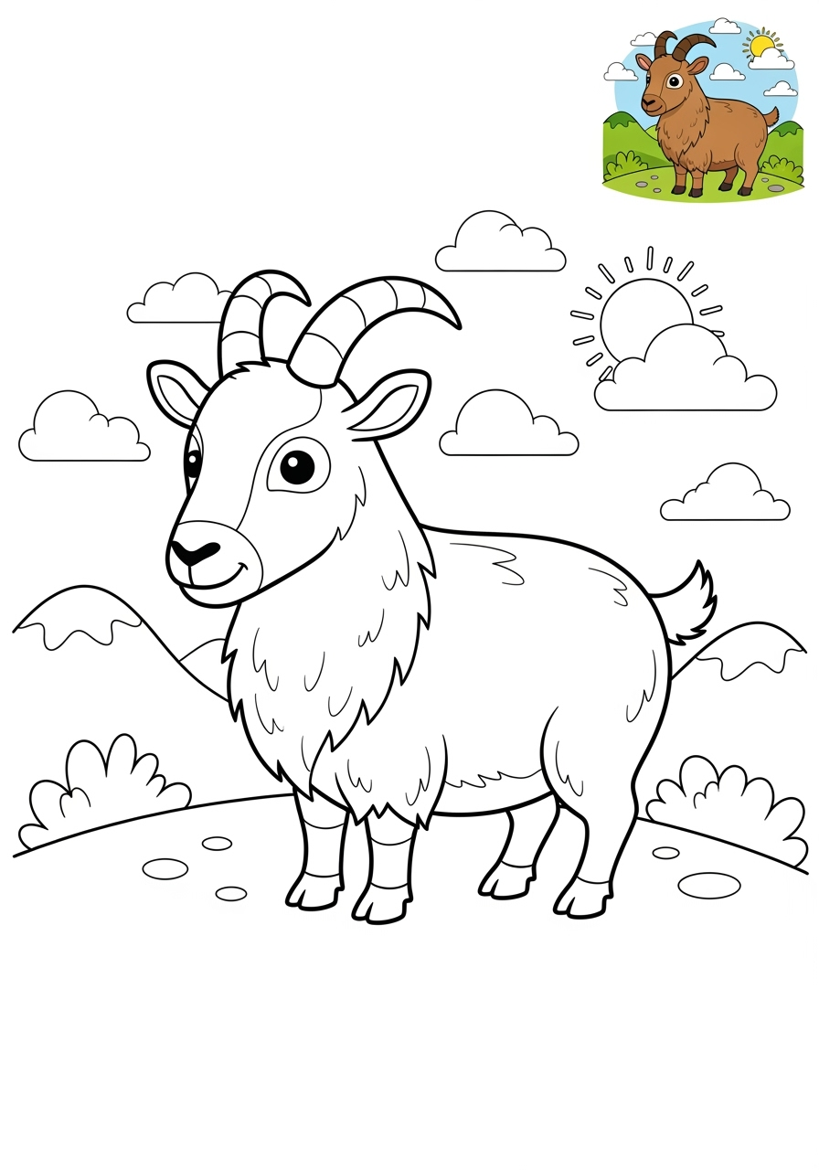 medium animals Mountain & Alpine tahr kids coloring page 1
