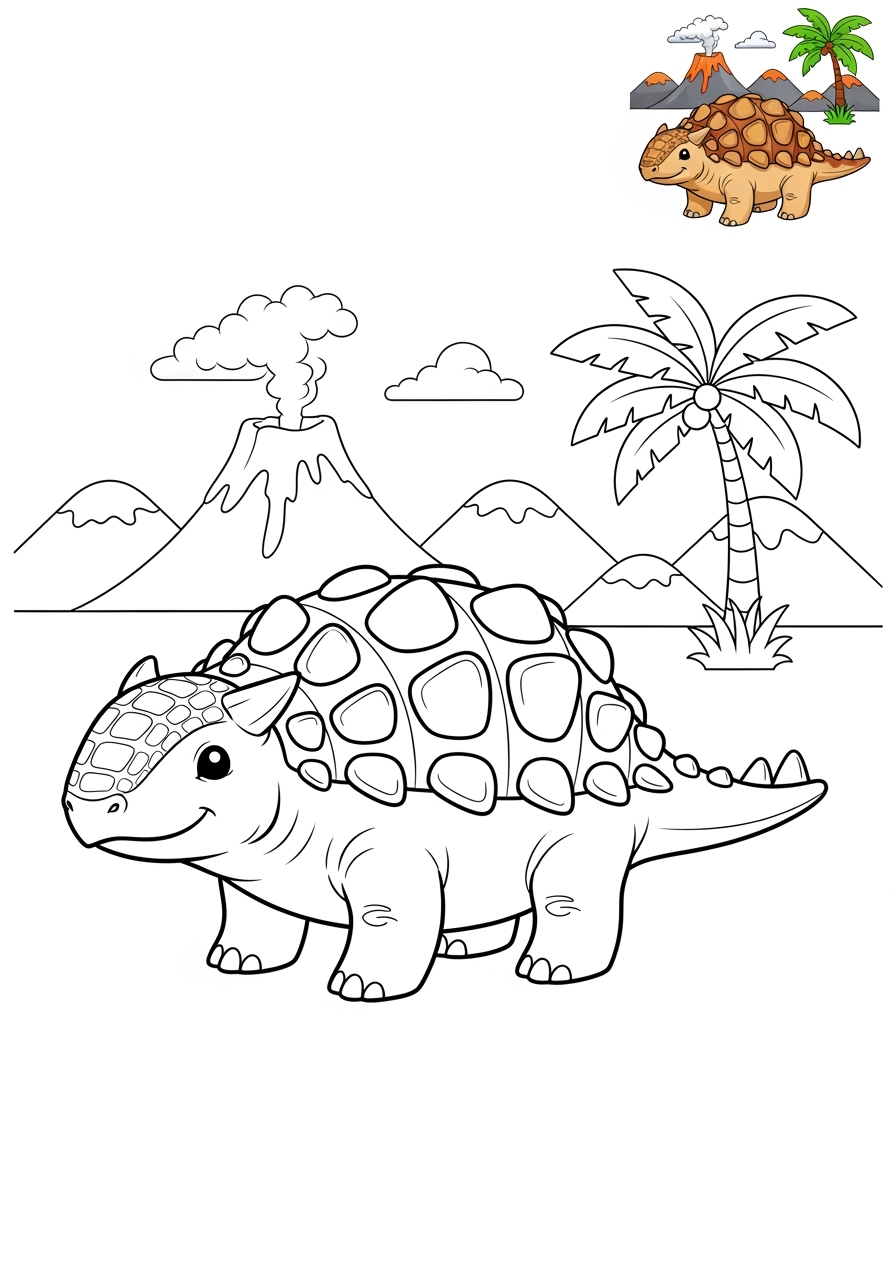medium animals Dinosaurs ankylosaurus kids coloring page 1