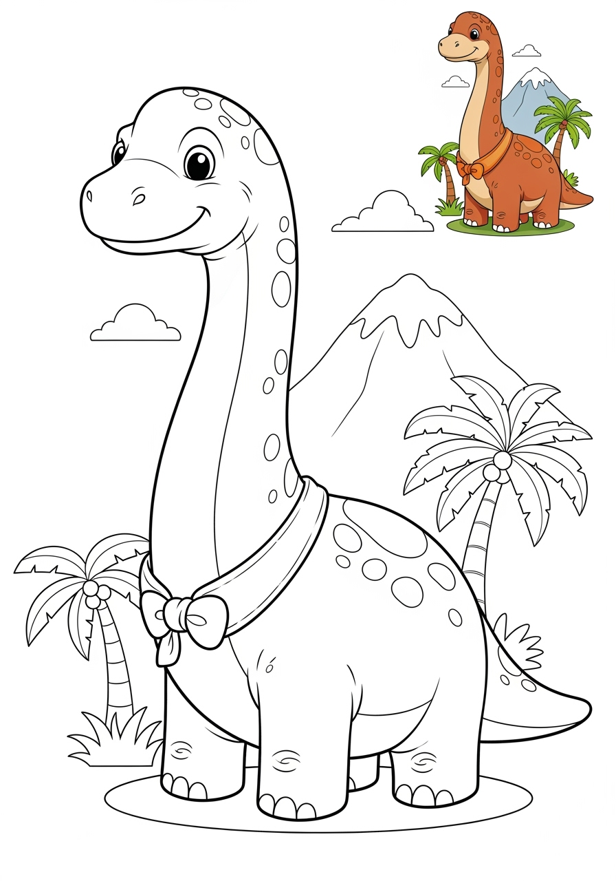 medium animals Dinosaurs brachiosaurus kids coloring page 1