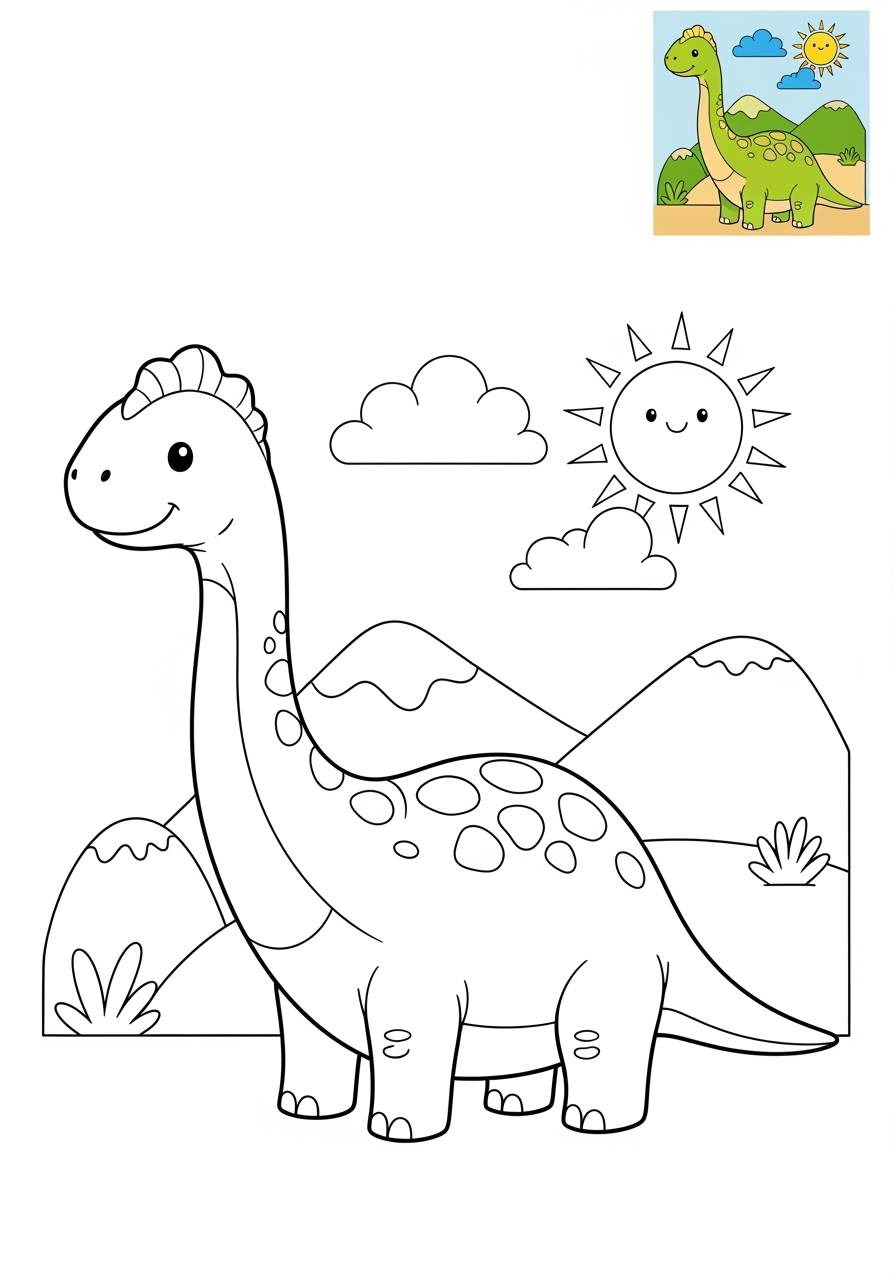 medium animals Dinosaurs diplodocus kids coloring page 0