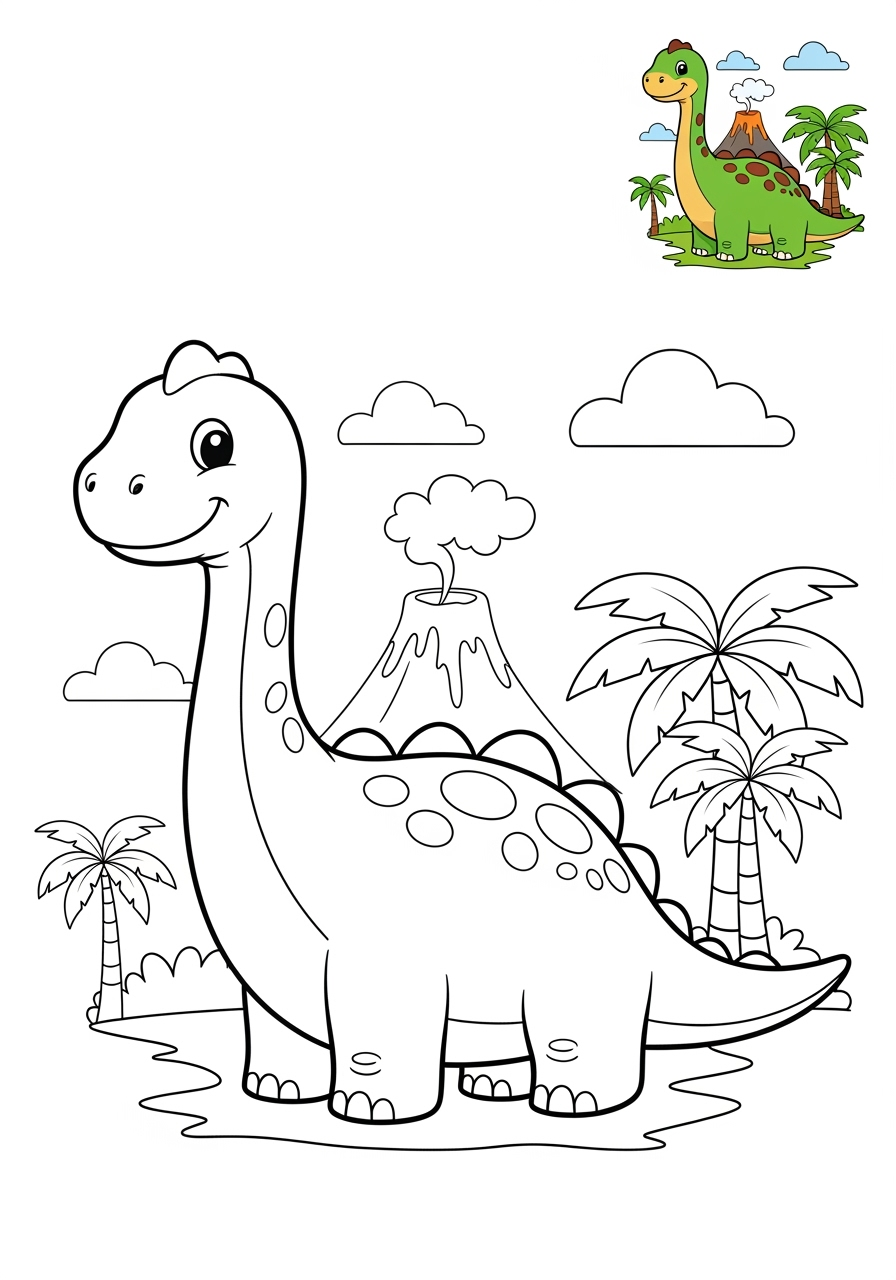 medium animals Dinosaurs diplodocus kids coloring page 1