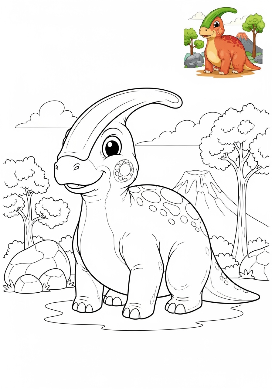 medium animals Dinosaurs parasaurolophus kids coloring page 0