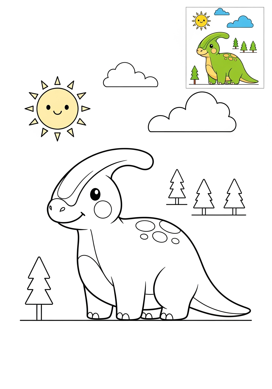 medium animals Dinosaurs parasaurolophus kids coloring page 1