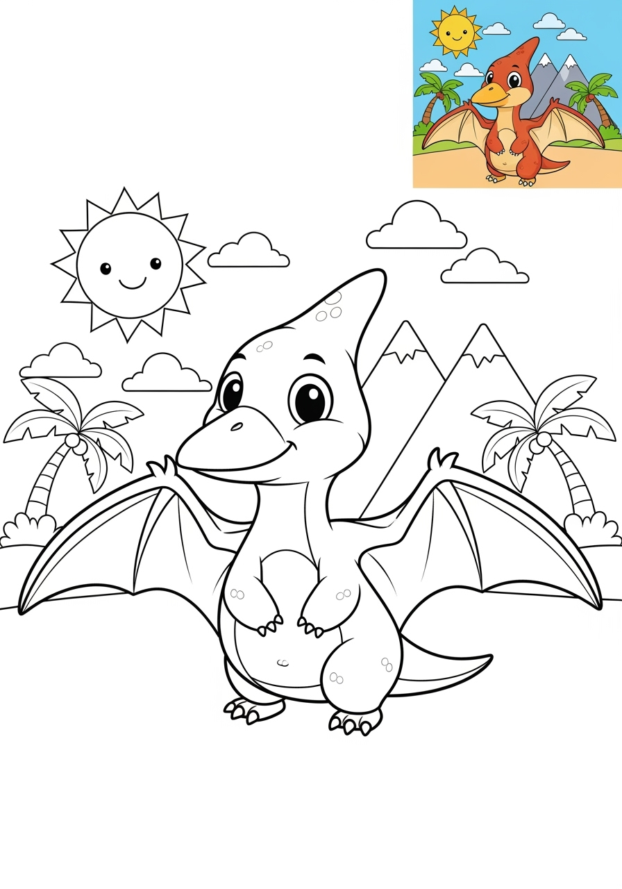 medium animals Dinosaurs pterodactyl kids coloring page 0