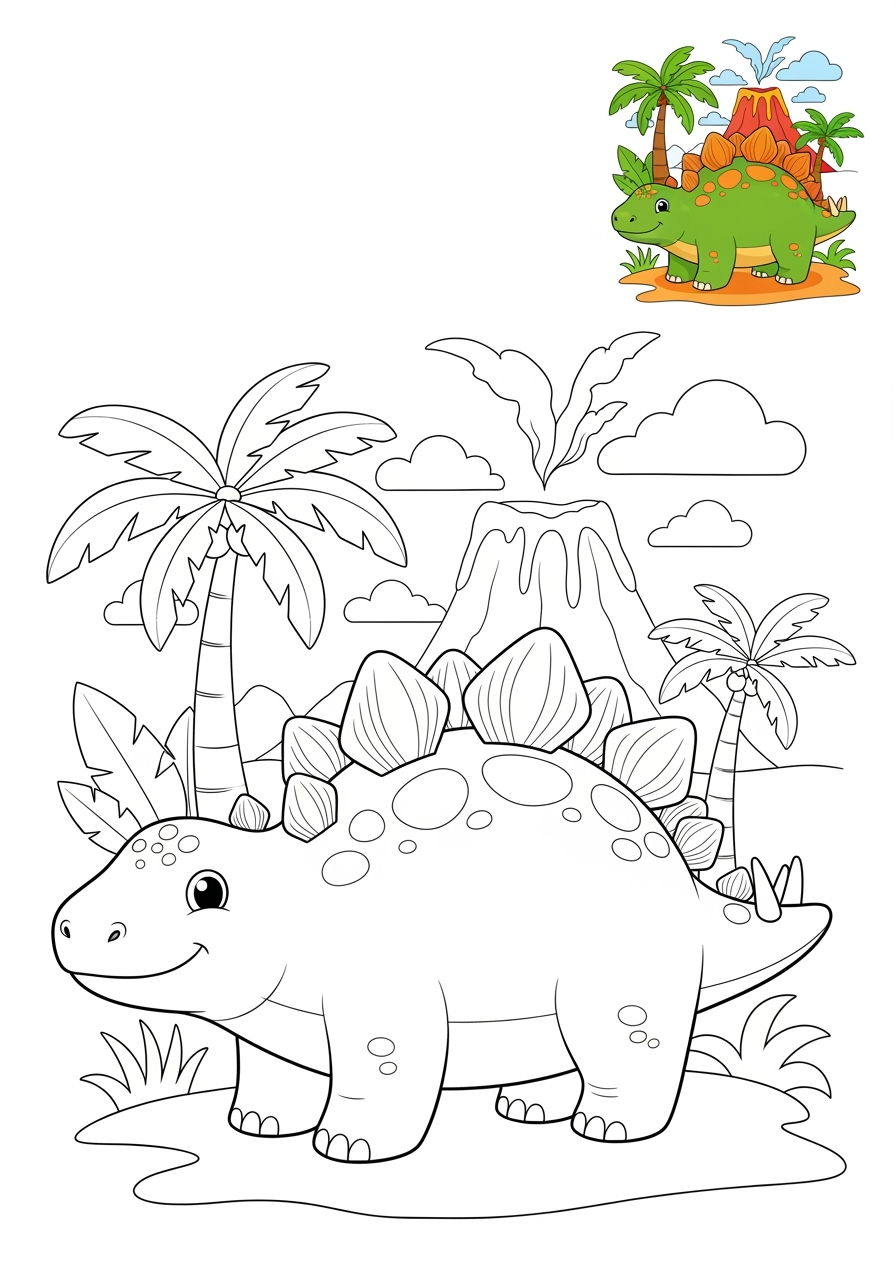 medium animals Dinosaurs stegosaurus kids coloring page 0