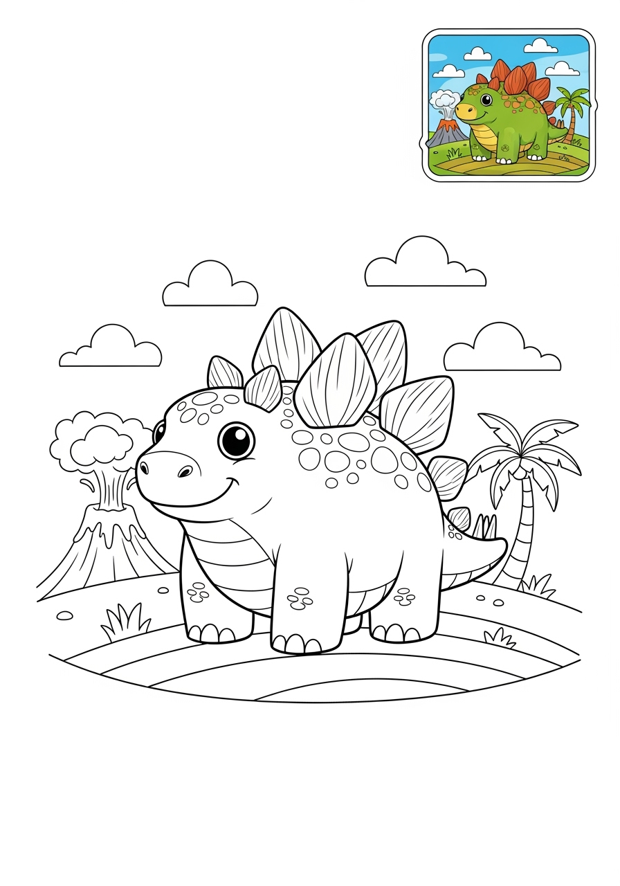 medium animals Dinosaurs stegosaurus kids coloring page 1