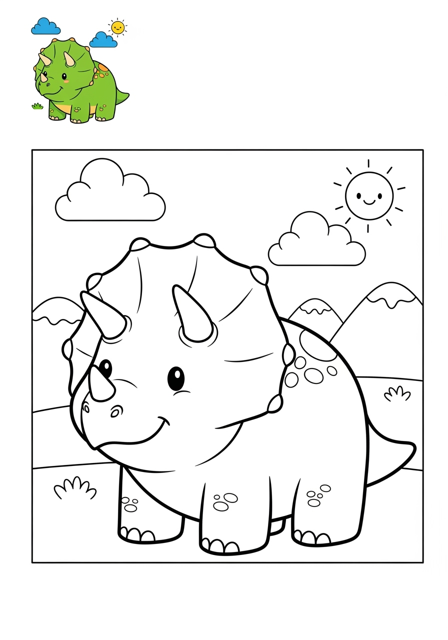 medium animals Dinosaurs triceratops kids coloring page 0