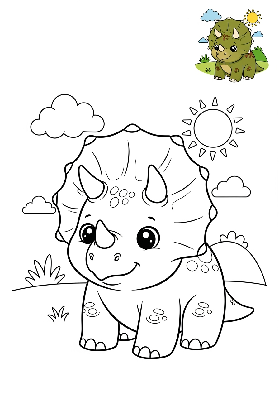 medium animals Dinosaurs triceratops kids coloring page 1