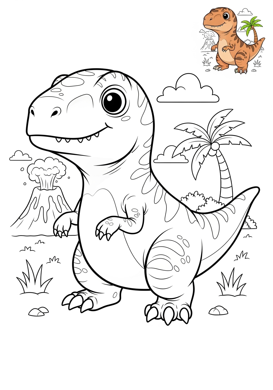 medium animals Dinosaurs velociraptor kids coloring page 1