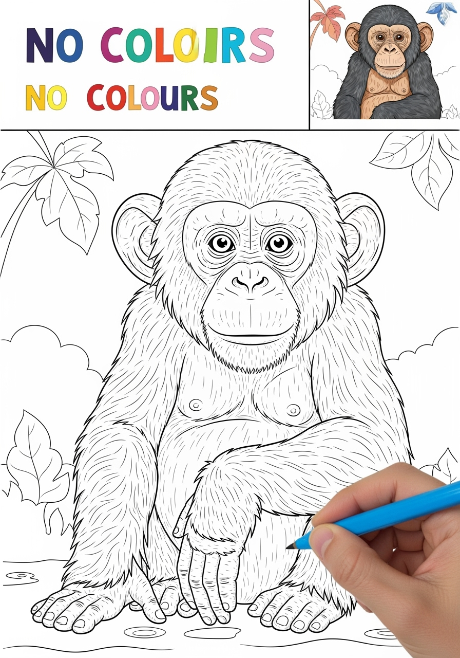 medium animals Mammals (Various) chimpanzee kids coloring page 0