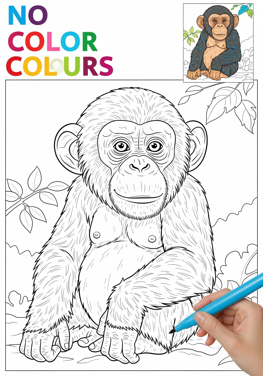 medium animals Mammals (Various) chimpanzee kids coloring page 1