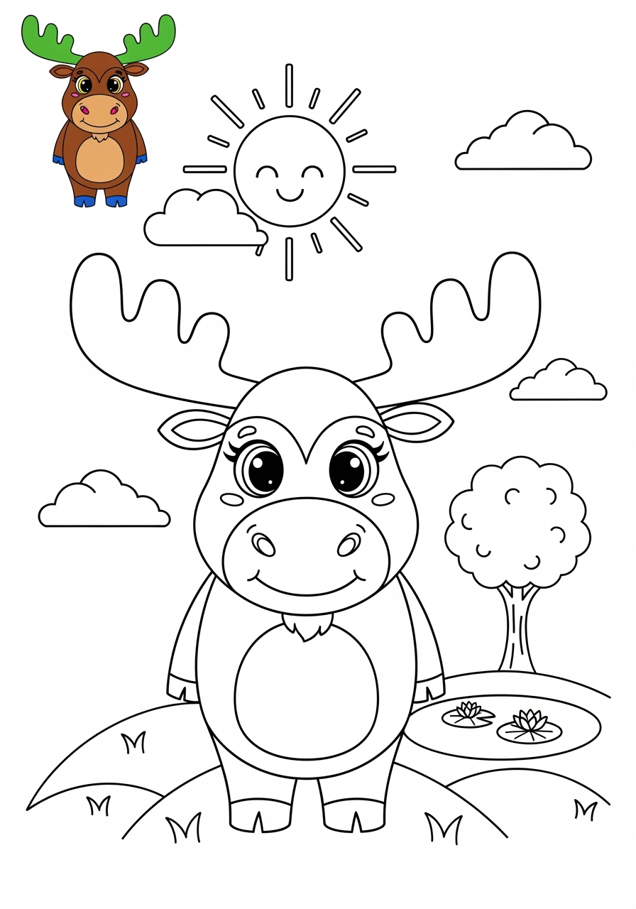 medium animals Mammals (Various) moose kids coloring page 0