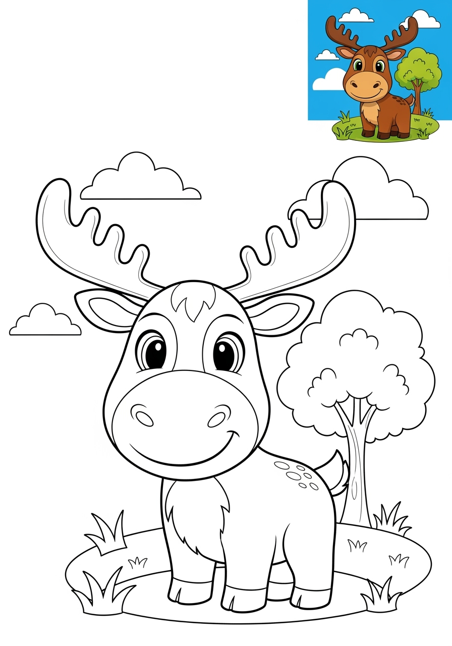 medium animals Mammals (Various) moose kids coloring page 1