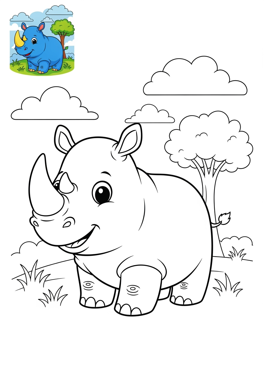medium animals Mammals (Various) rhino kids coloring page 0