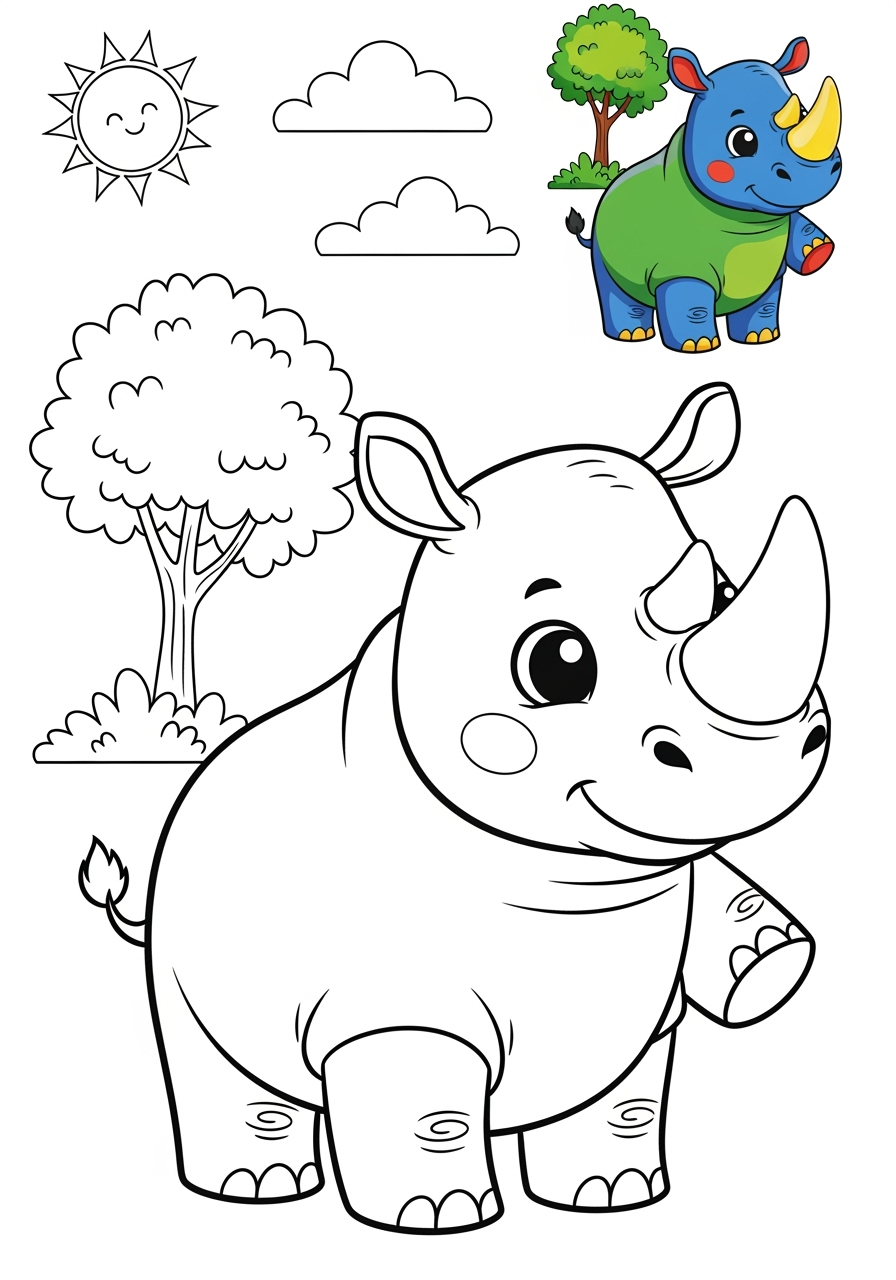 medium animals Mammals (Various) rhino kids coloring page 1