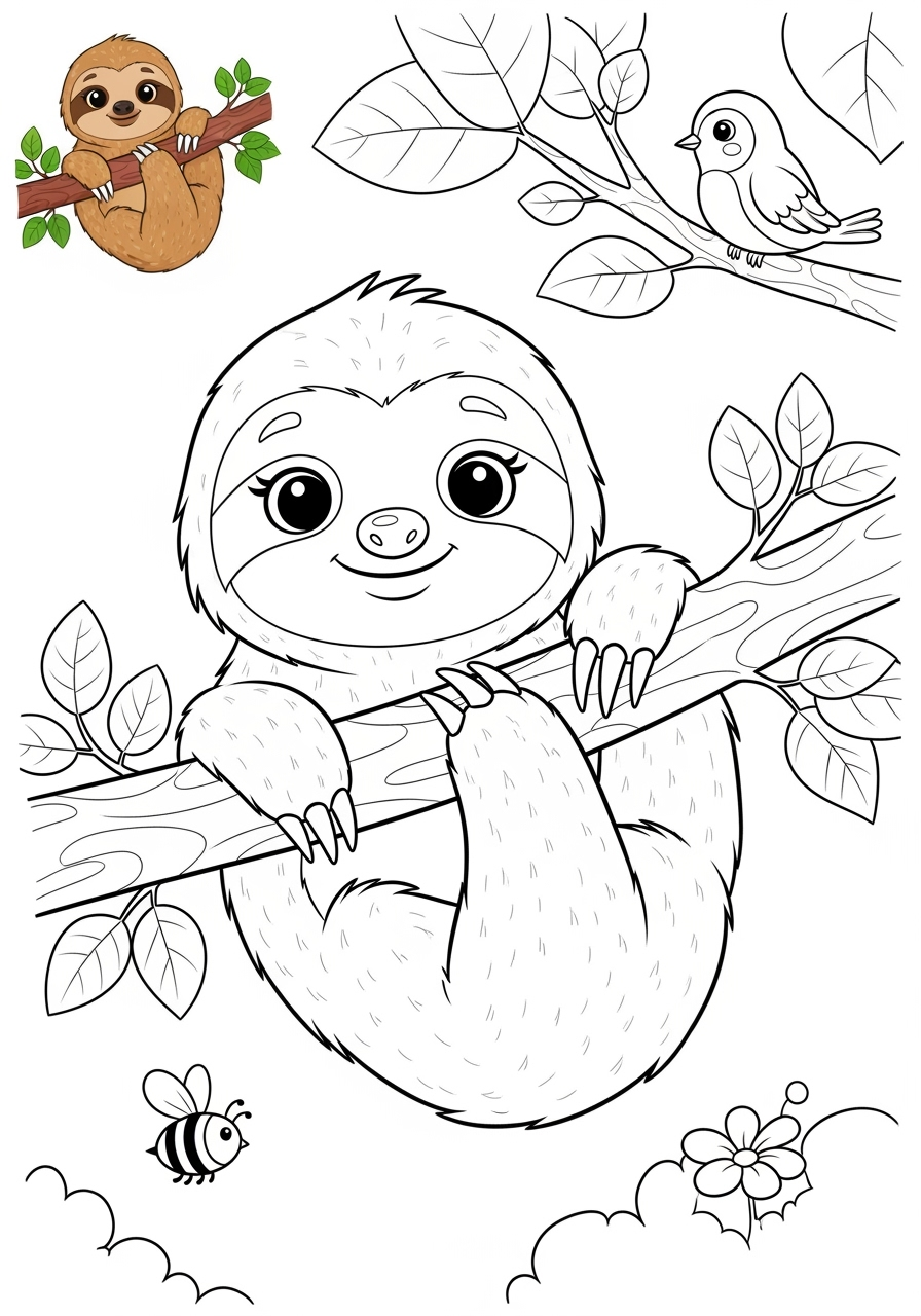 medium animals Mammals (Various) sloth kids coloring page 0