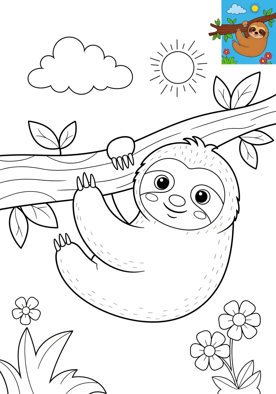 medium animals Mammals (Various) sloth kids coloring page 1