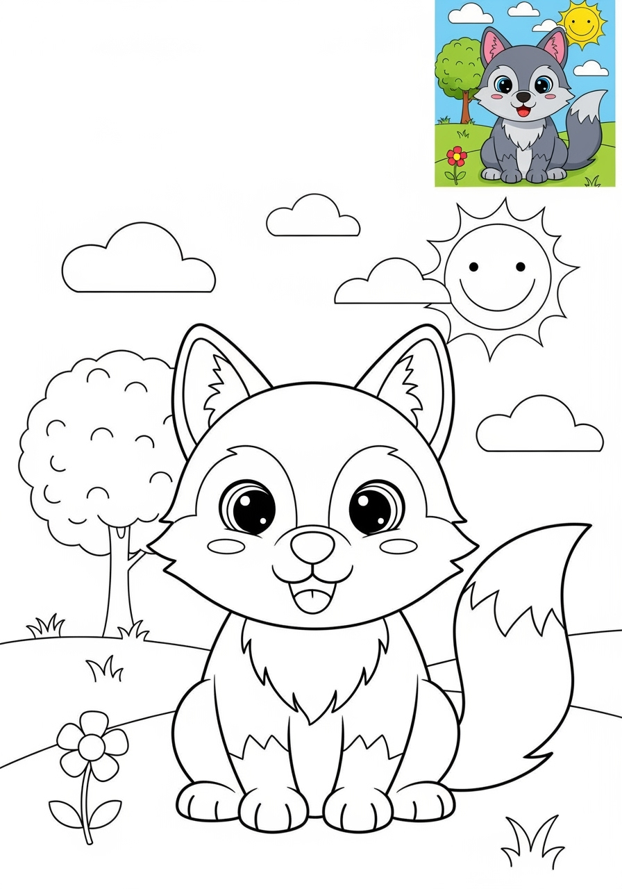 medium animals Mammals (Various) wolf kids coloring page 0