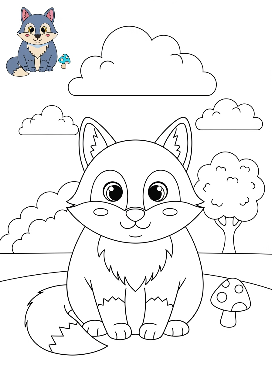 medium animals Mammals (Various) wolf kids coloring page 1
