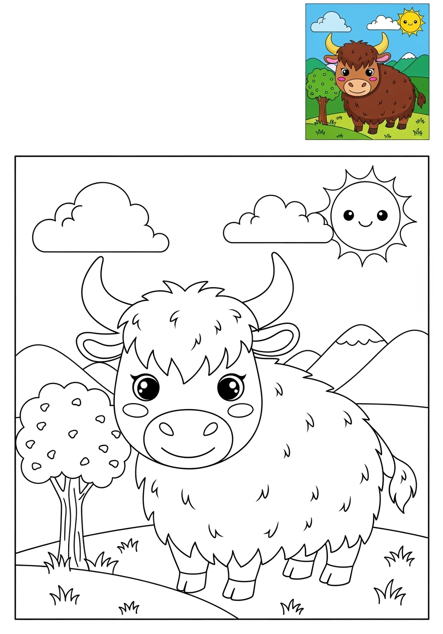 medium animals Mammals (Various) yak kids coloring page 0