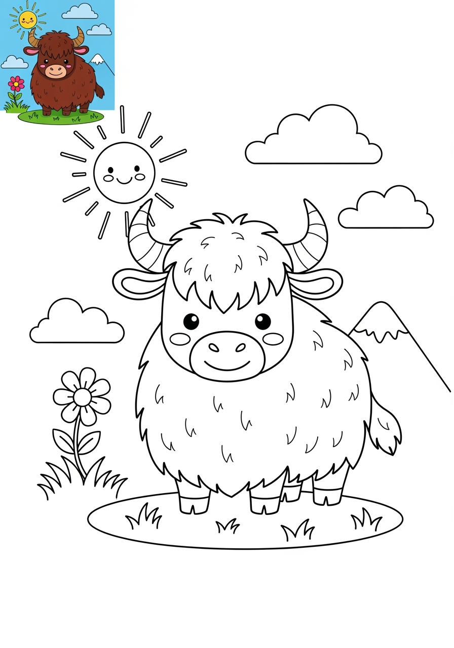 medium animals Mammals (Various) yak kids coloring page 1