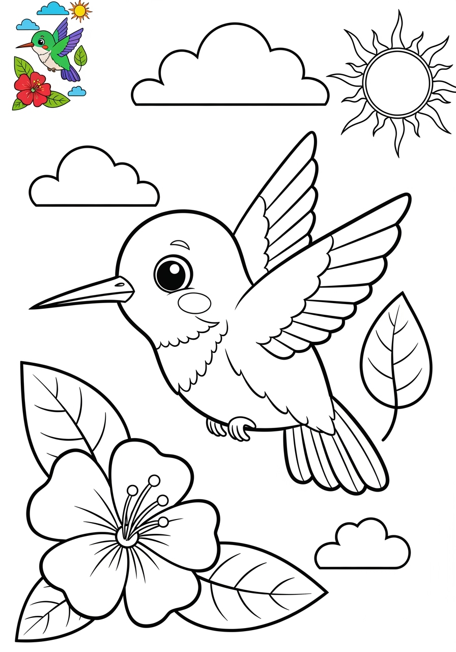 medium animals Birds hummingbird kids coloring page 1