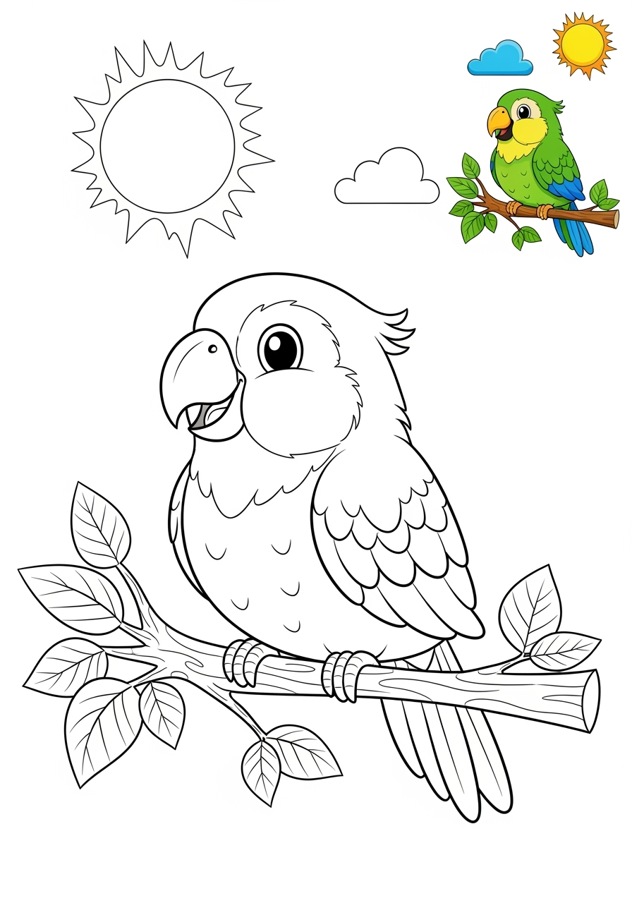 medium animals Birds parrot kids coloring page 0