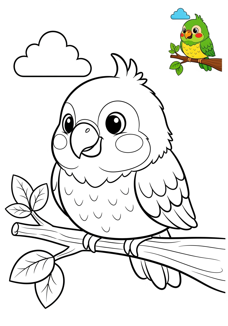 medium animals Birds parrot kids coloring page 1