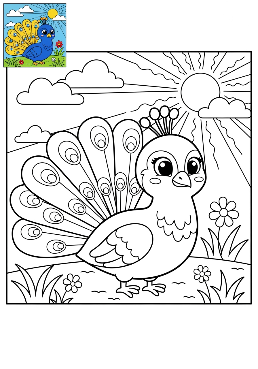 medium animals Birds peacock kids coloring page 0