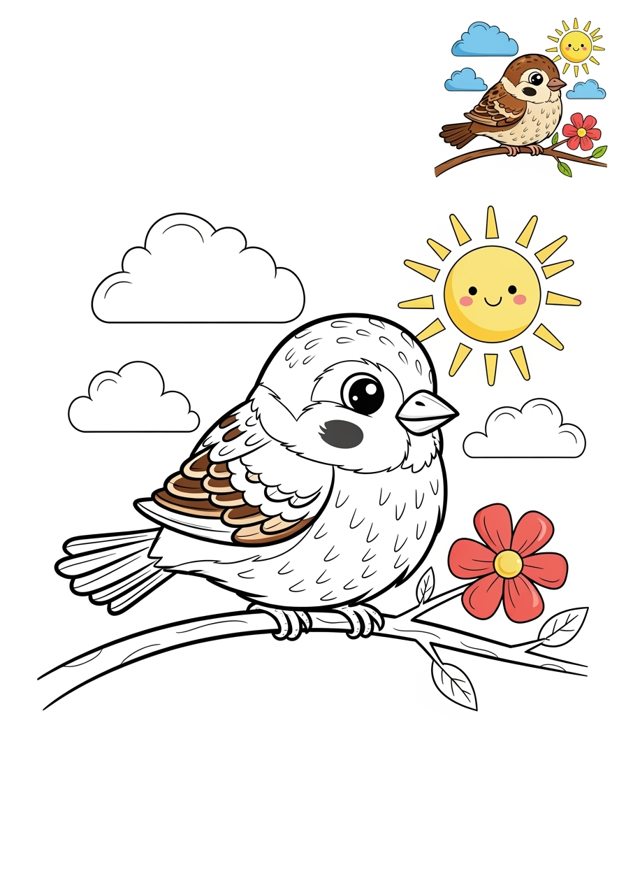 medium animals Birds sparrow kids coloring page 0