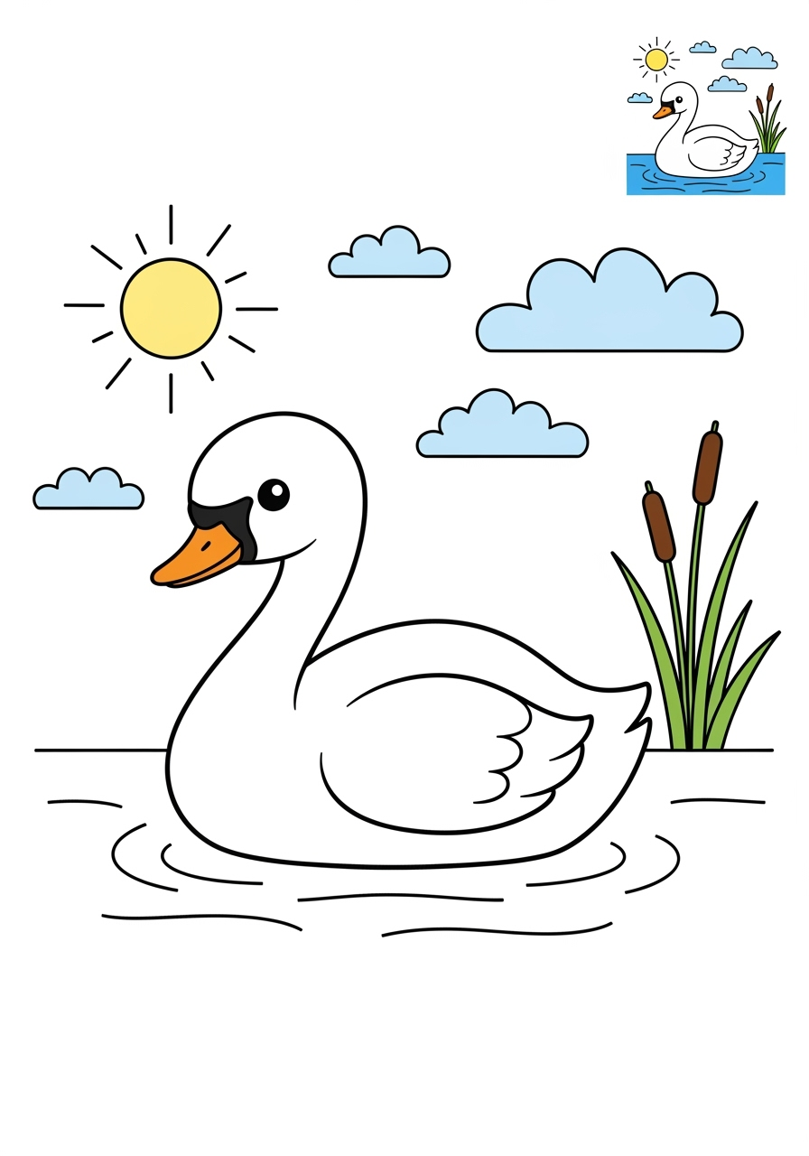medium animals Birds swan kids coloring page 1