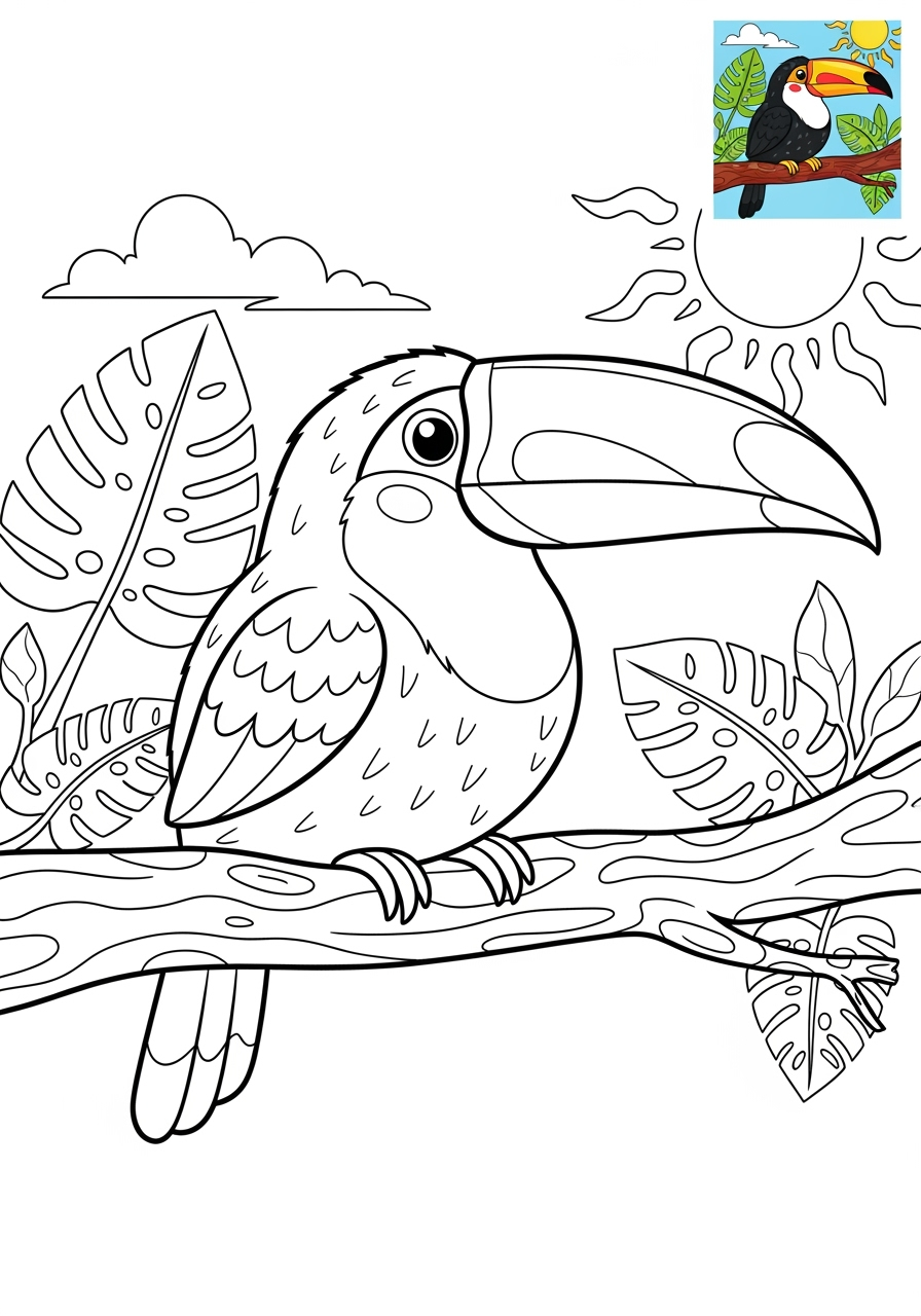 medium animals Birds toucan kids coloring page 0