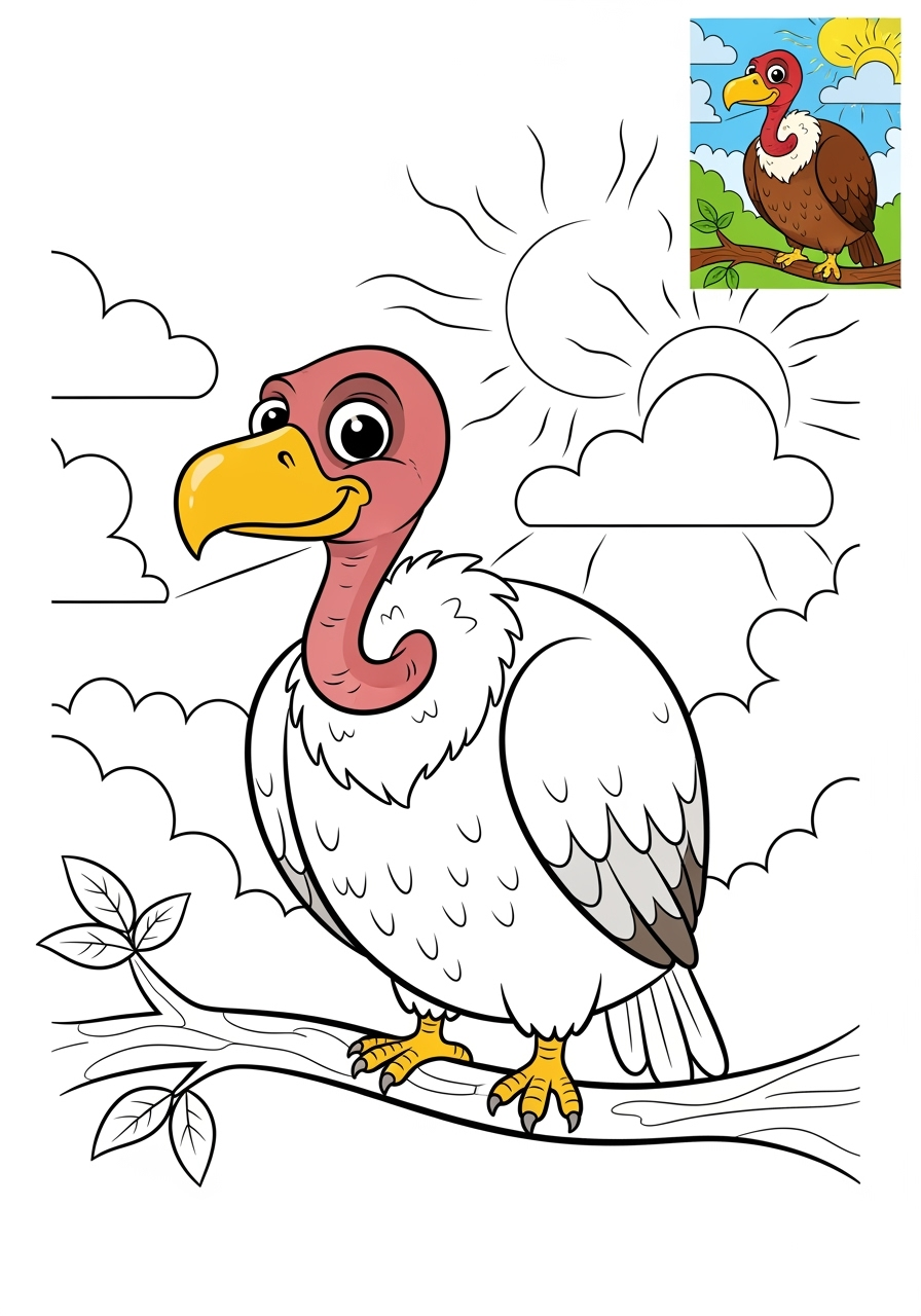 medium animals Birds vulture kids coloring page 1
