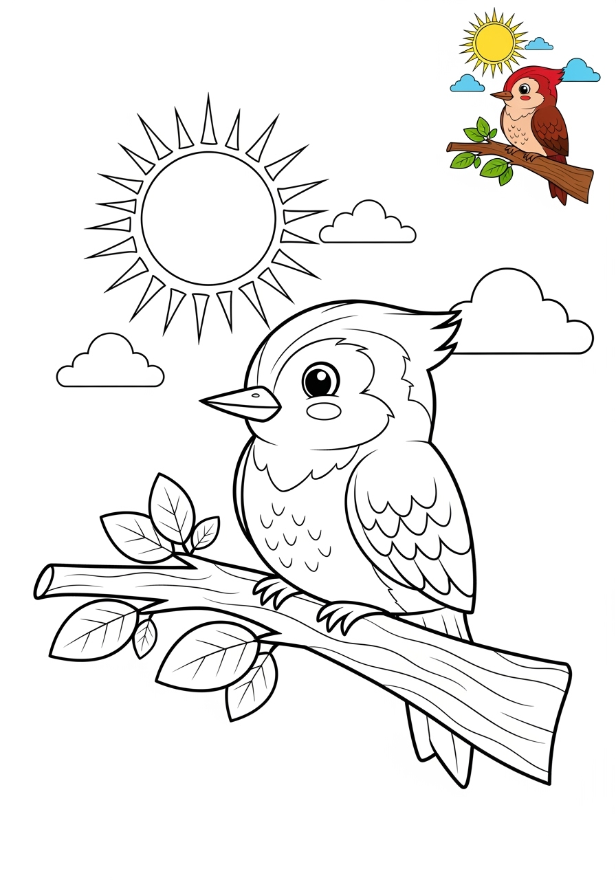 medium animals Birds woodpecker kids coloring page 0