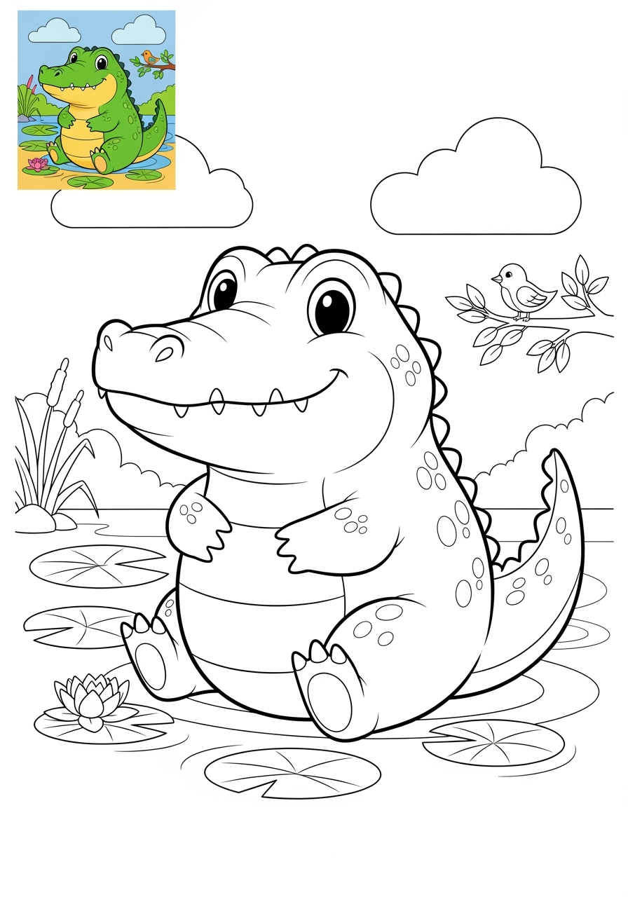 medium animals Reptiles & Amphibians alligator kids coloring page 1