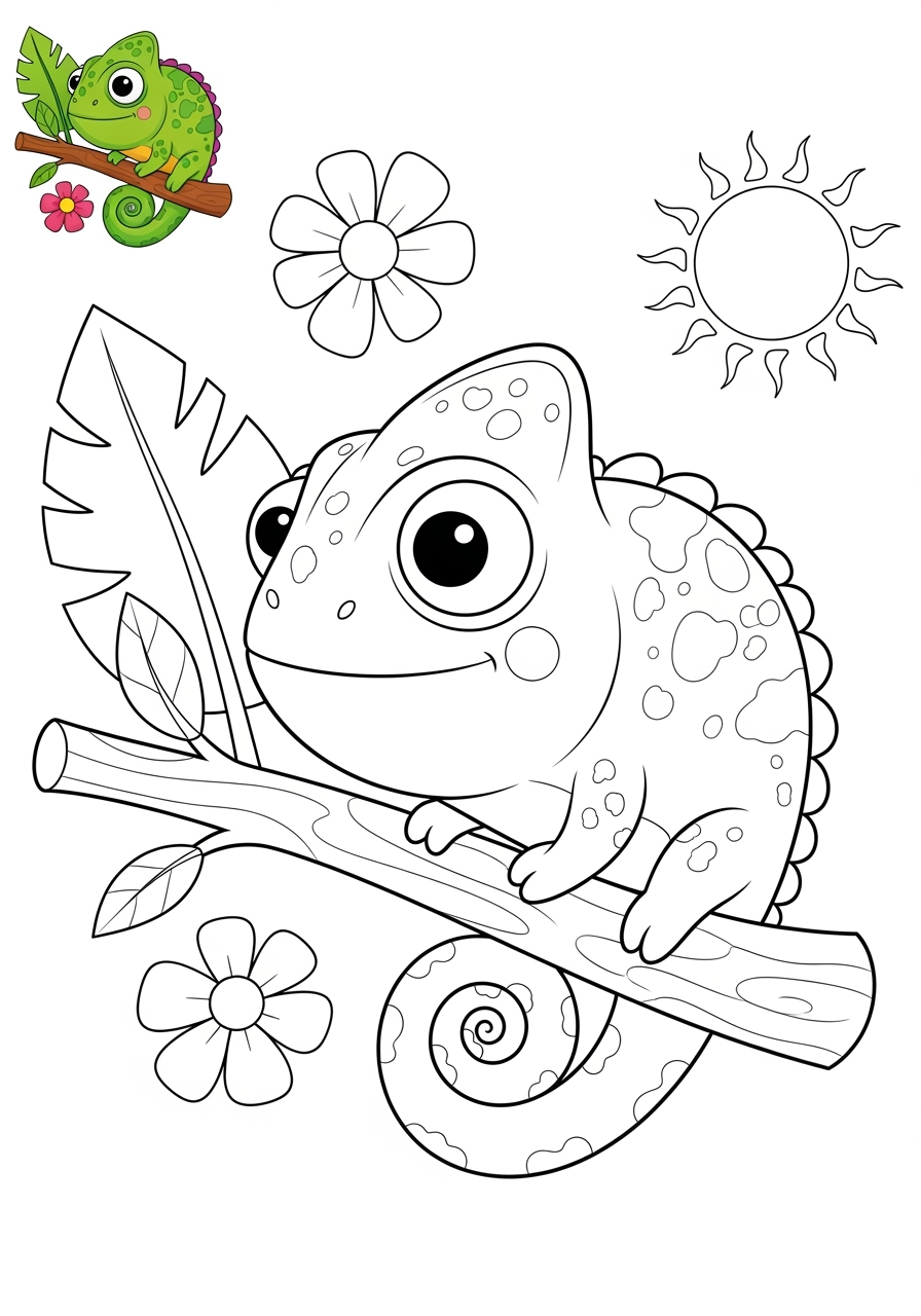medium animals Reptiles & Amphibians chameleon kids coloring page 0